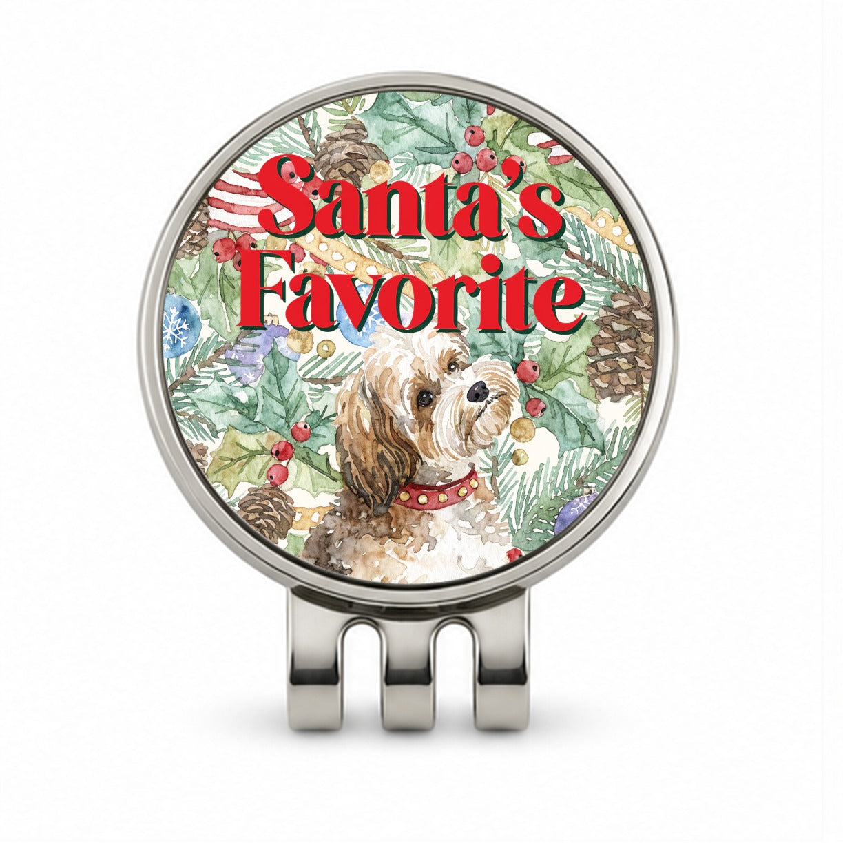 Shorkie Dog Christmas Santa's Favorite Golf Hat Clip with Ball Marker