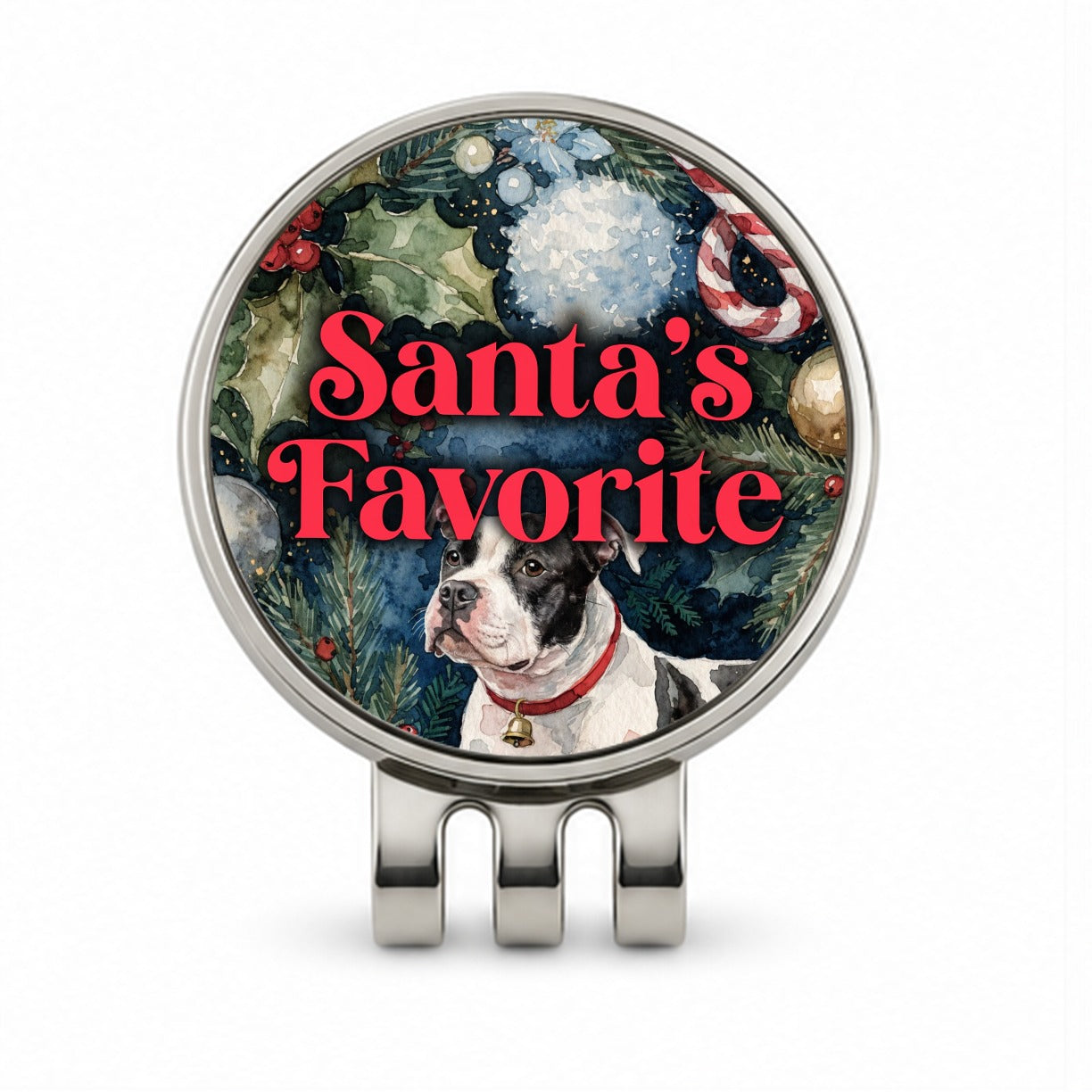 Staffordshire Bull Terrier Dog Christmas Santa's Favorite Golf Hat Clip with Ball Marker