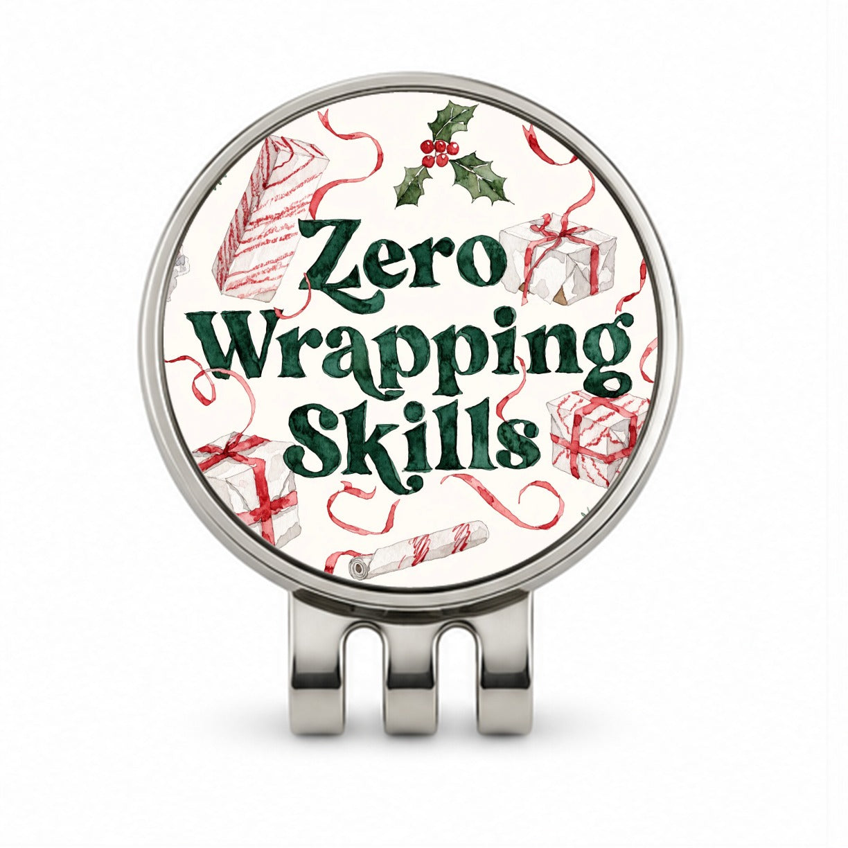 Zero Wrapping Skills Christmas Funny Red Green Golf Hat Clip with Ball Marker