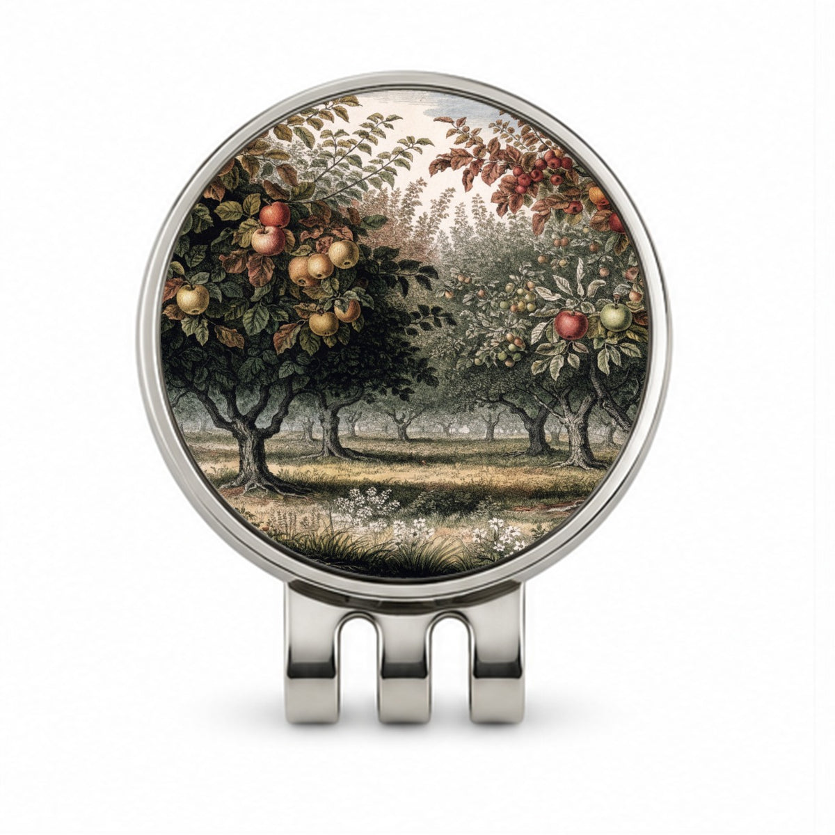 Apple Orchard Antique Drawing Golf Hat Clip with Ball Marker