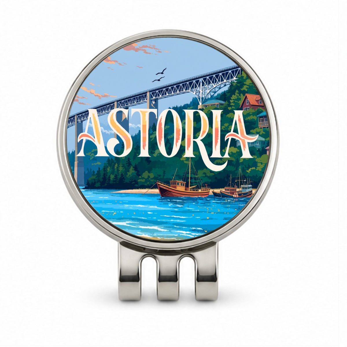 Astoria Oregon Travel Golf Hat Clip with Ball Marker