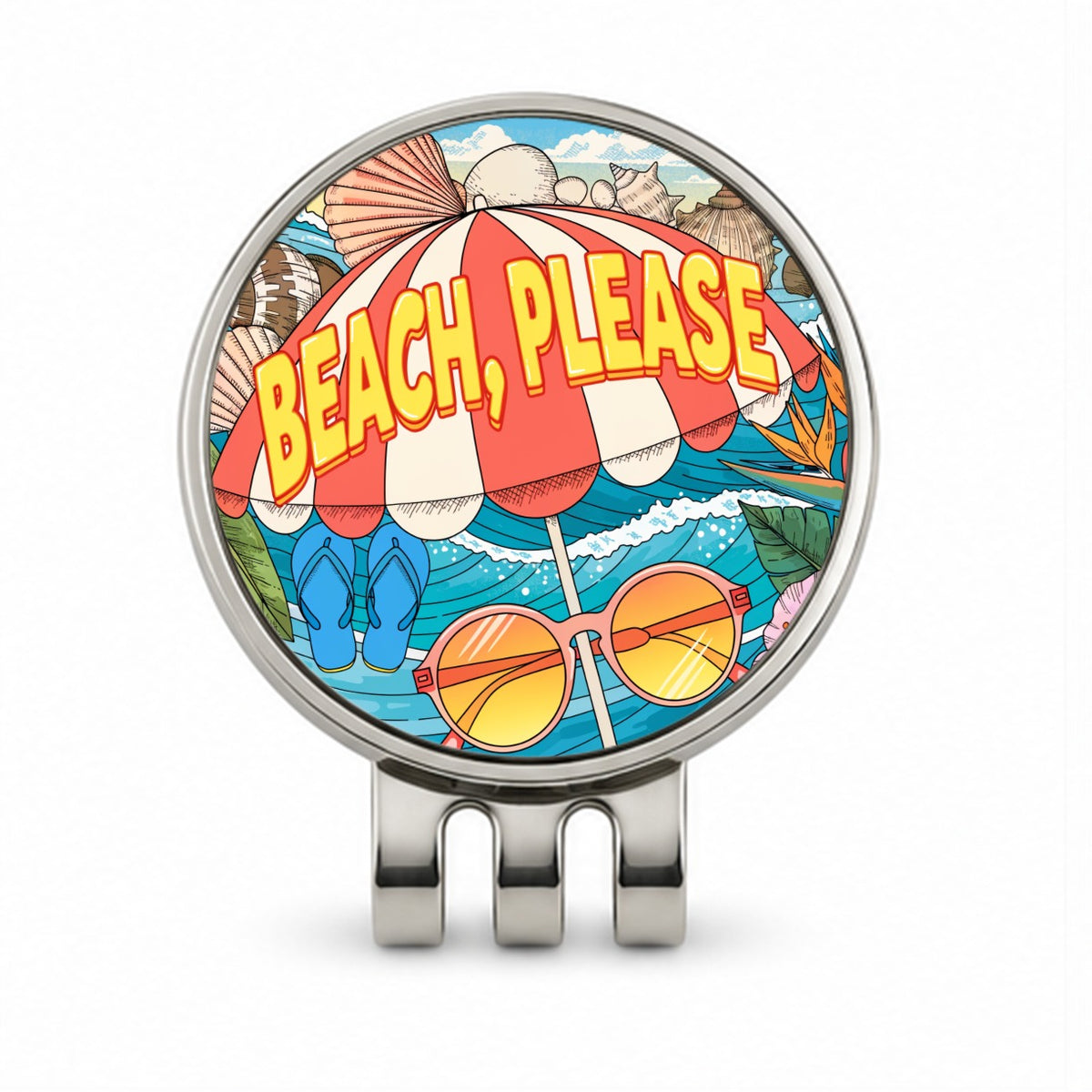 Beach Please Umbrella Funny Golf Hat Clip with Ball Marker