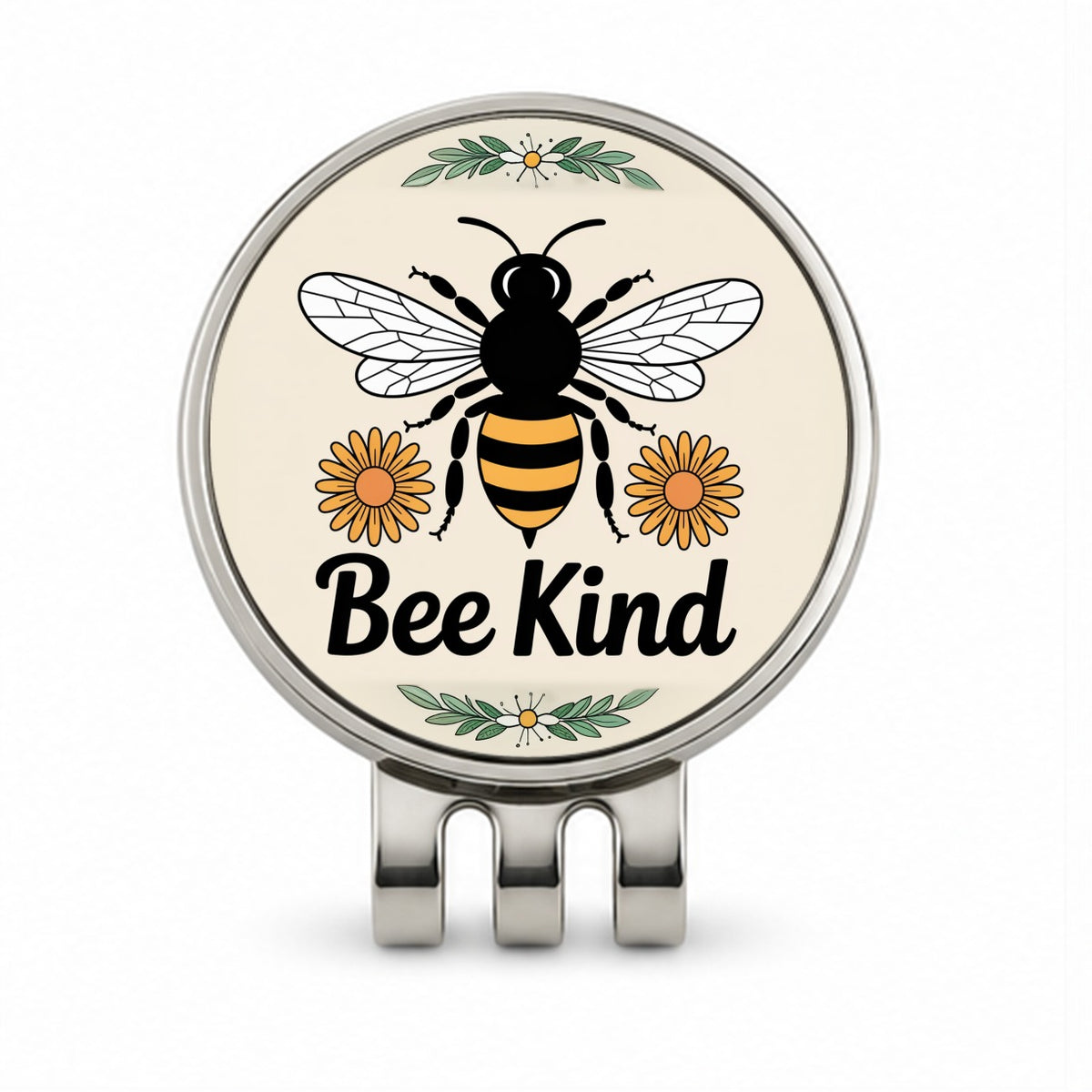Bee Kind Honeybee Daisies Golf Hat Clip with Ball Marker
