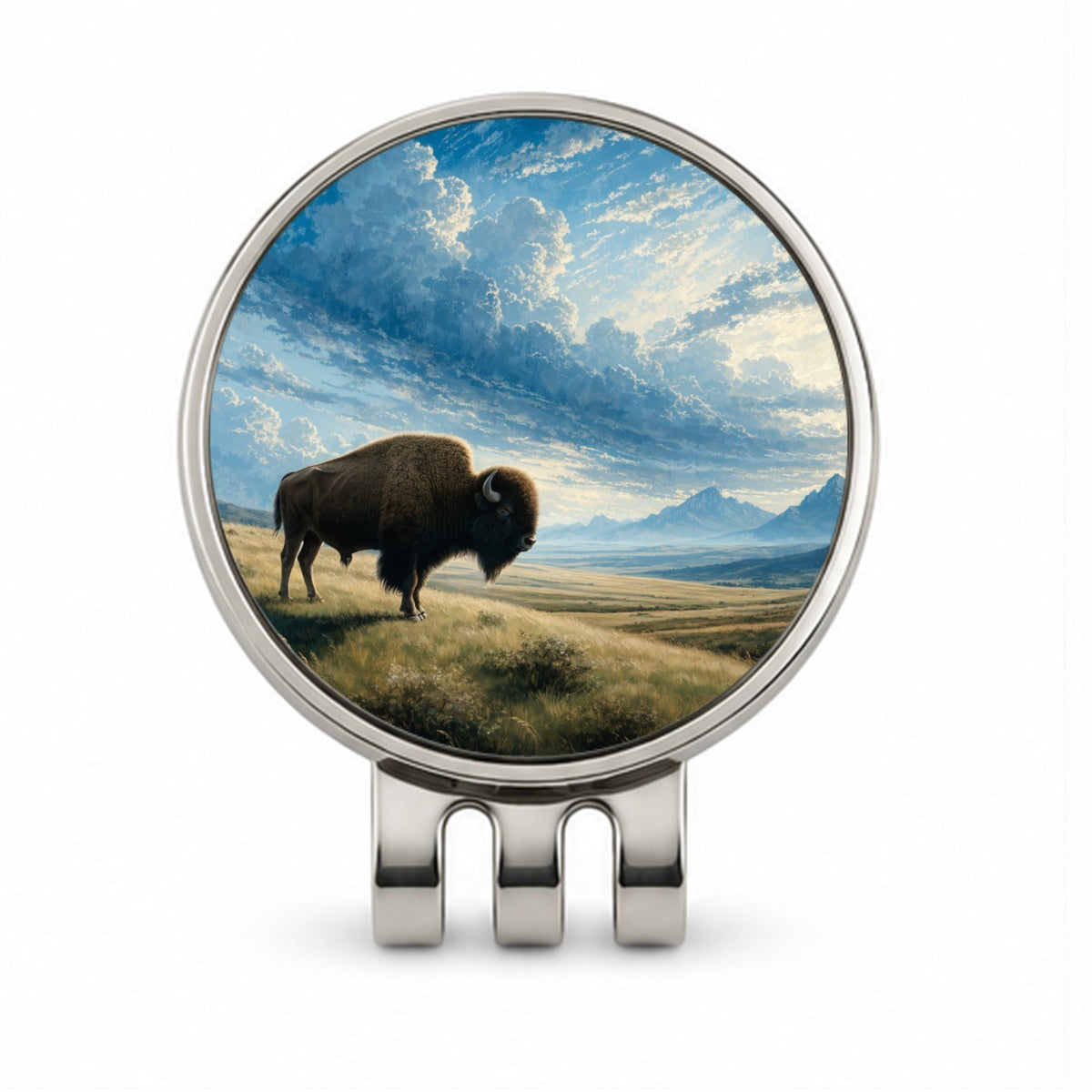 Bison Prairie Landscape Golf Hat Clip with Ball Marker