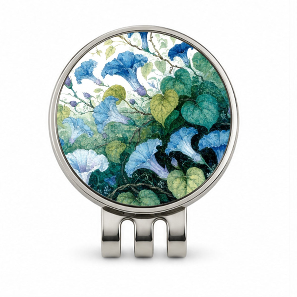 Blue Morning Glory Vines Golf Hat Clip with Ball Marker