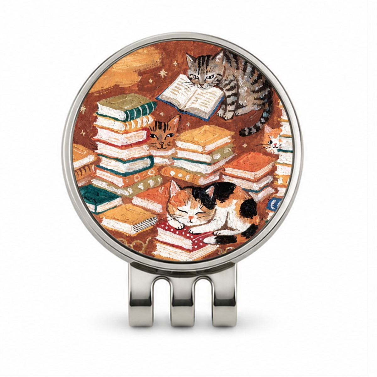 Bookish Cozy Cats Sleeping Reading Golf Hat Clip with Ball Marker