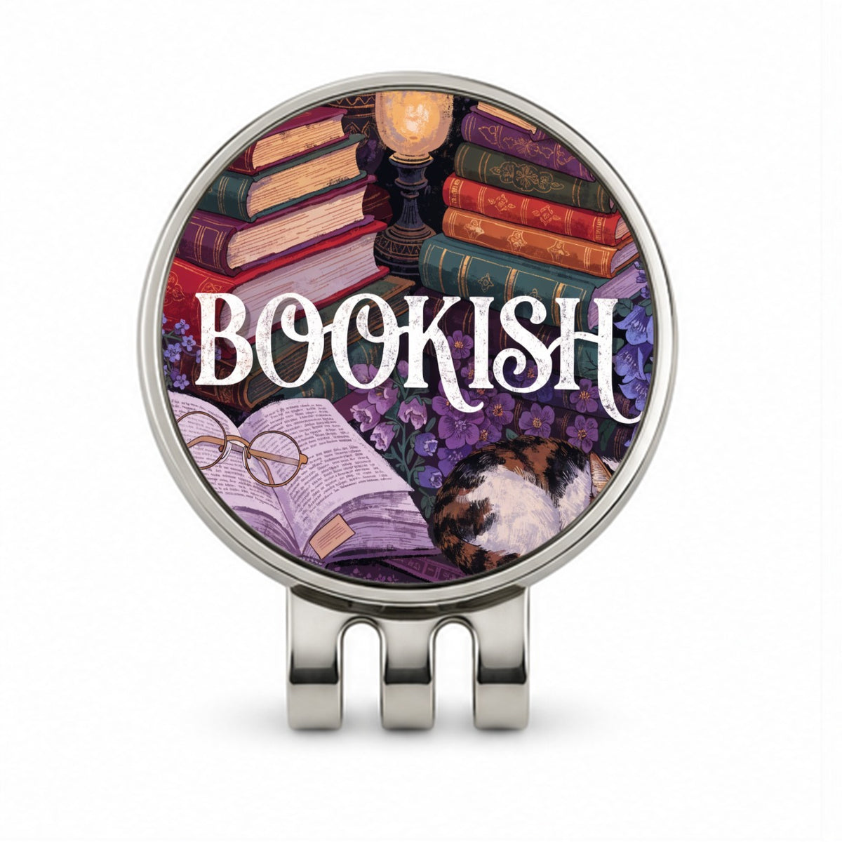 Bookish Reading Books Cat Golf Hat Clip with Ball Marker