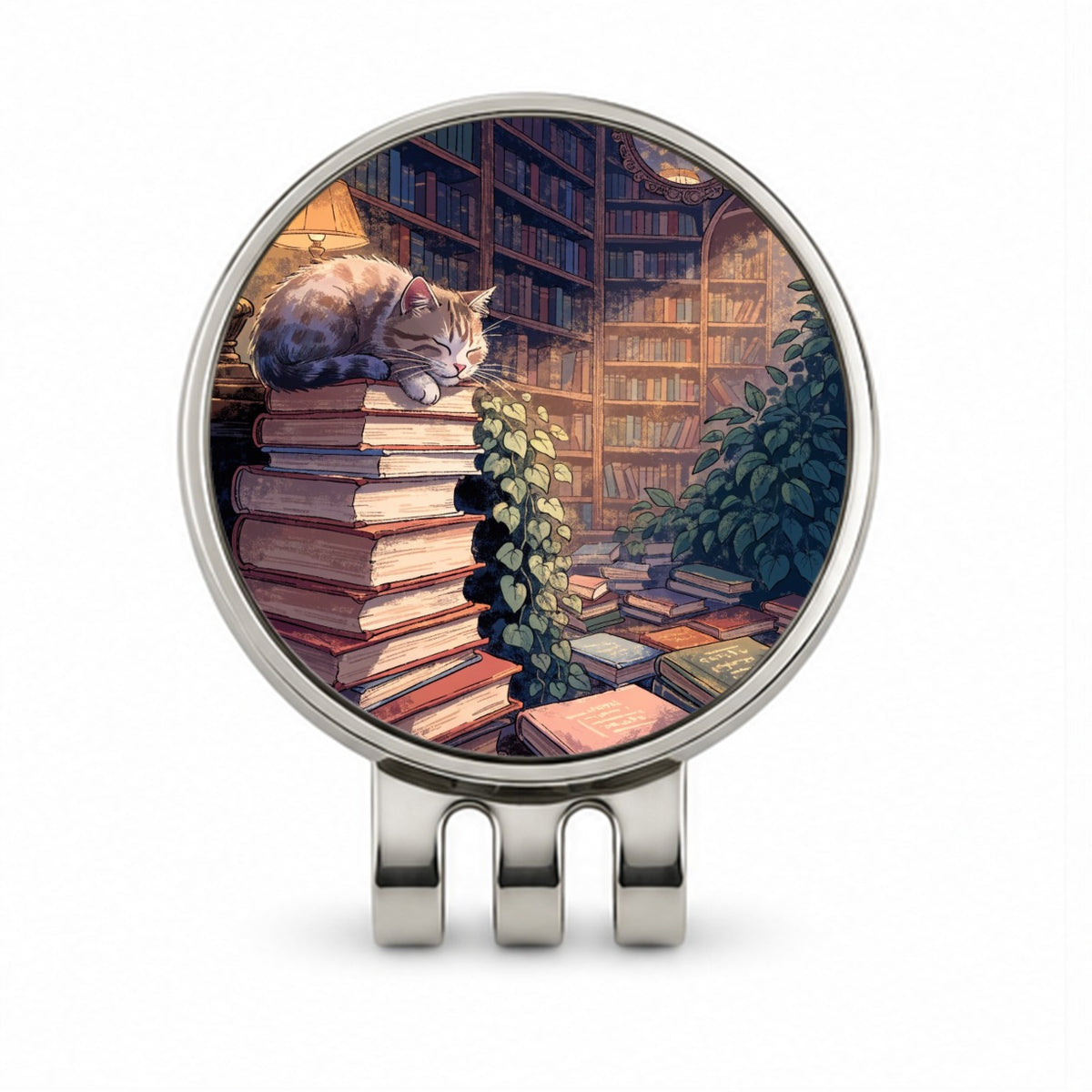 Bookstore Cat Golf Hat Clip with Ball Marker