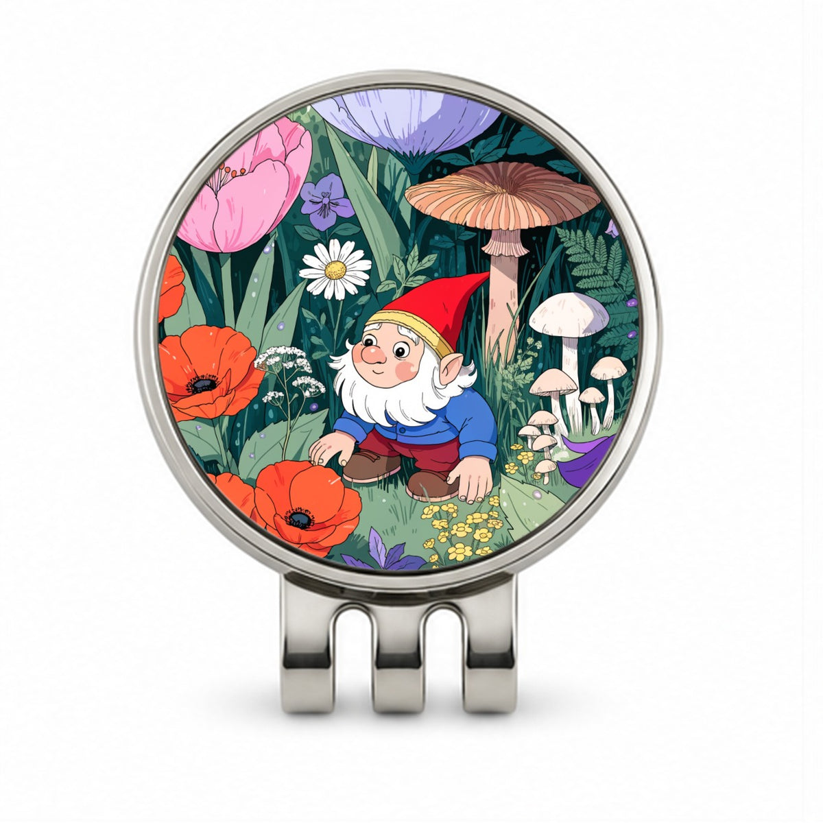 Charming Gnome Flower Garden Golf Hat Clip with Ball Marker