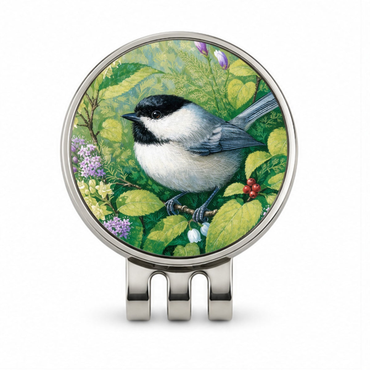Chickadee Wildflower Garden Golf Hat Clip with Ball Marker