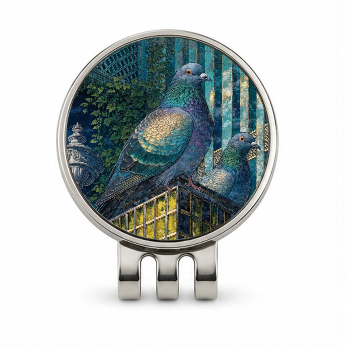 City Pigeons On A Roof Golf Hat Clip with Ball Marker