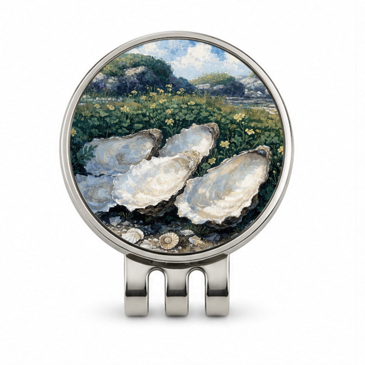 Coastal Oysters Shells Golf Hat Clip with Ball Marker