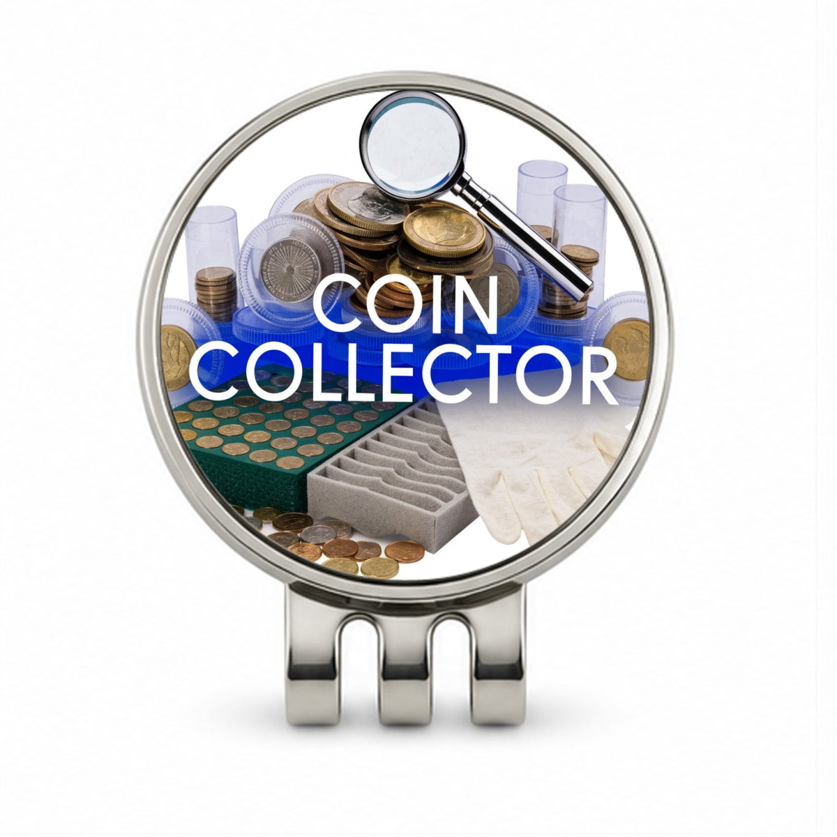 Coin Collector Collecting Golf Hat Clip with Ball Marker