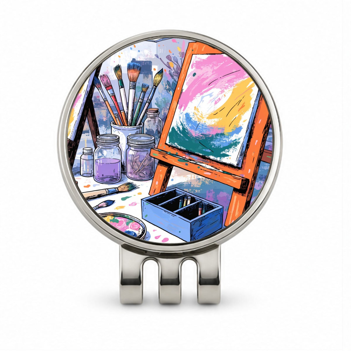Colorful Artist Painting Studio Golf Hat Clip with Ball Marker