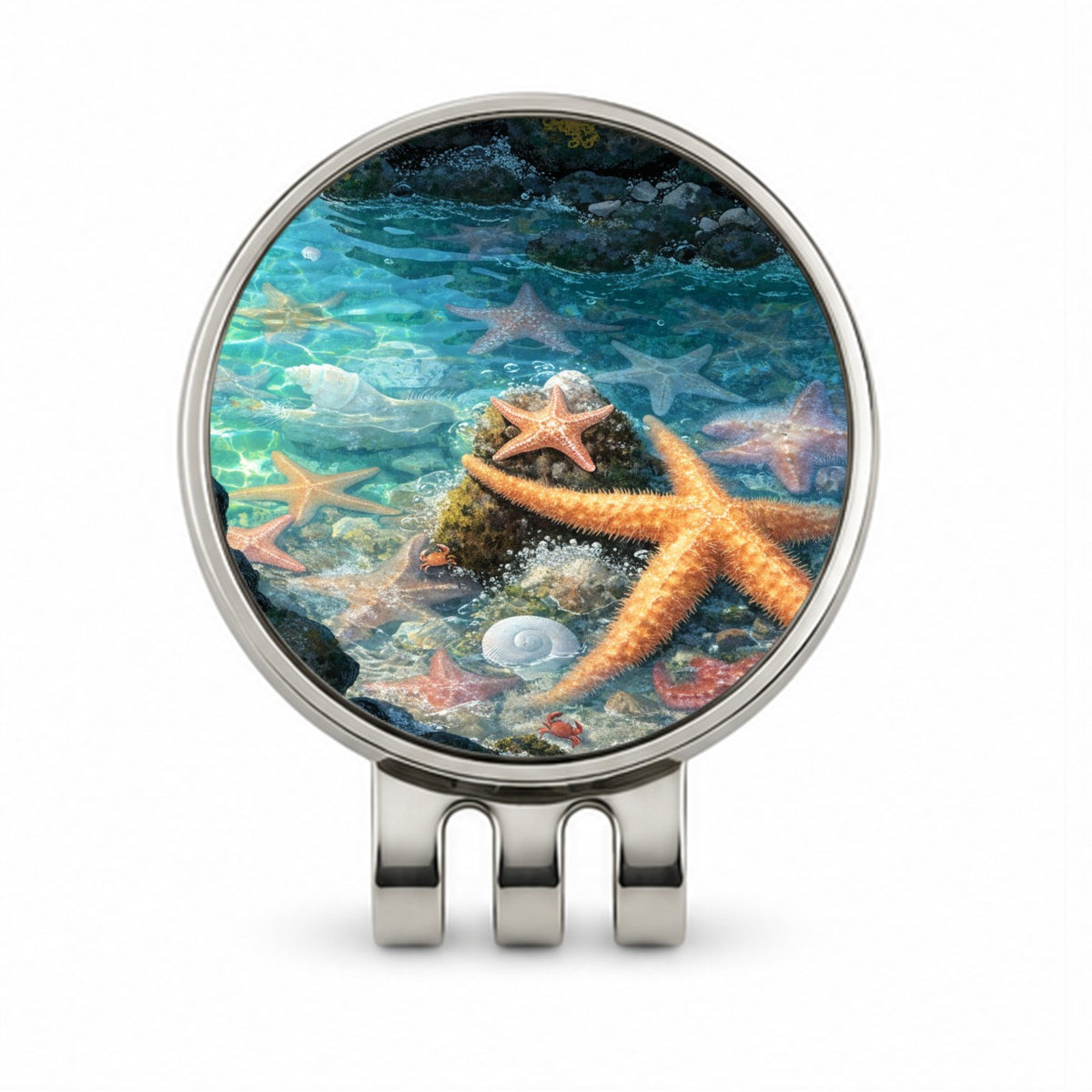 Colorful Coastal Tide Pool Golf Hat Clip with Ball Marker