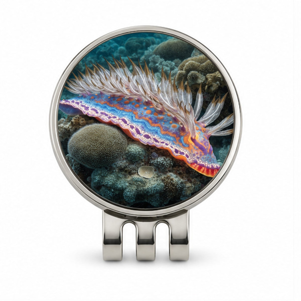 Colorful Nudibranch Reef Golf Hat Clip with Ball Marker