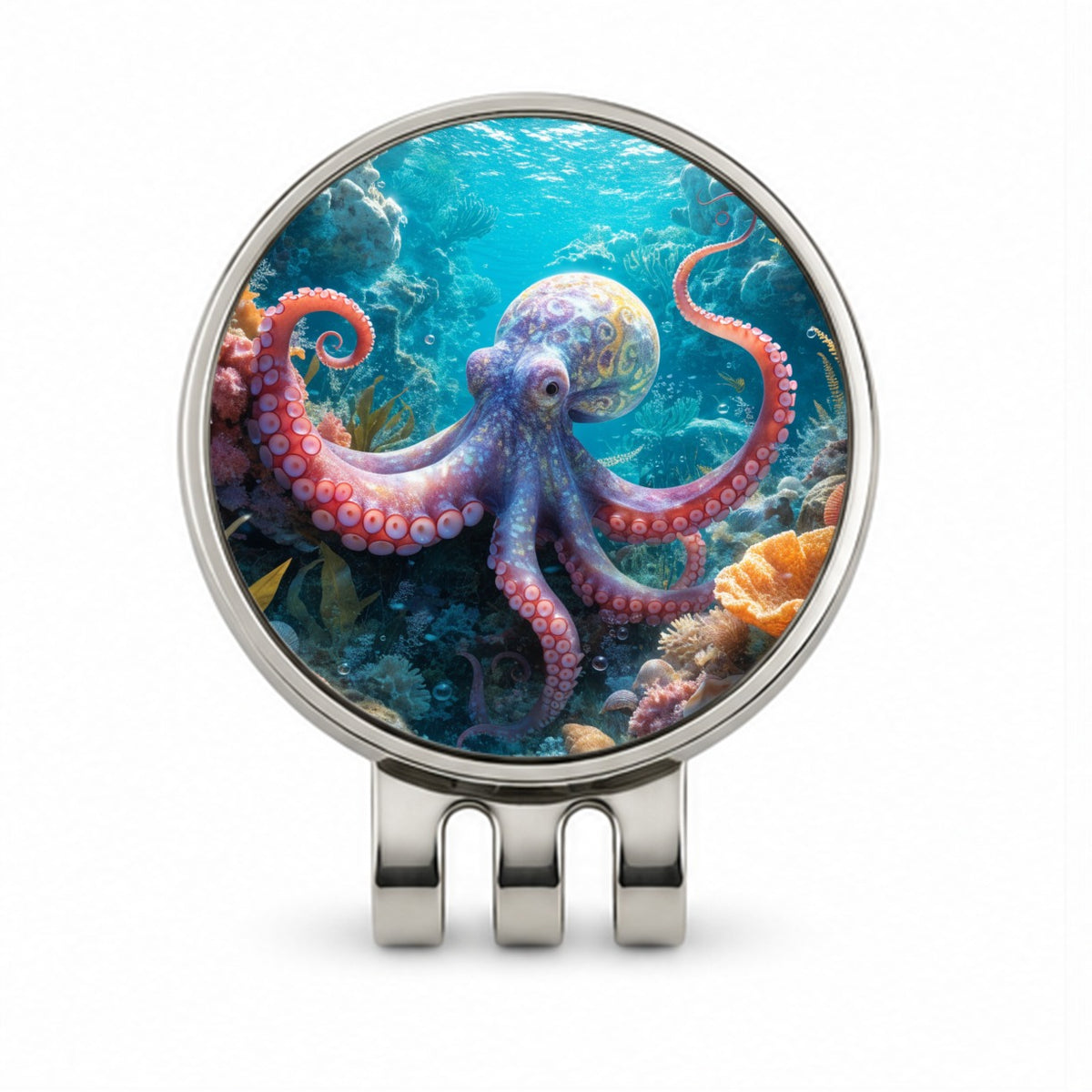 Colorful Octopus Reef Golf Hat Clip with Ball Marker