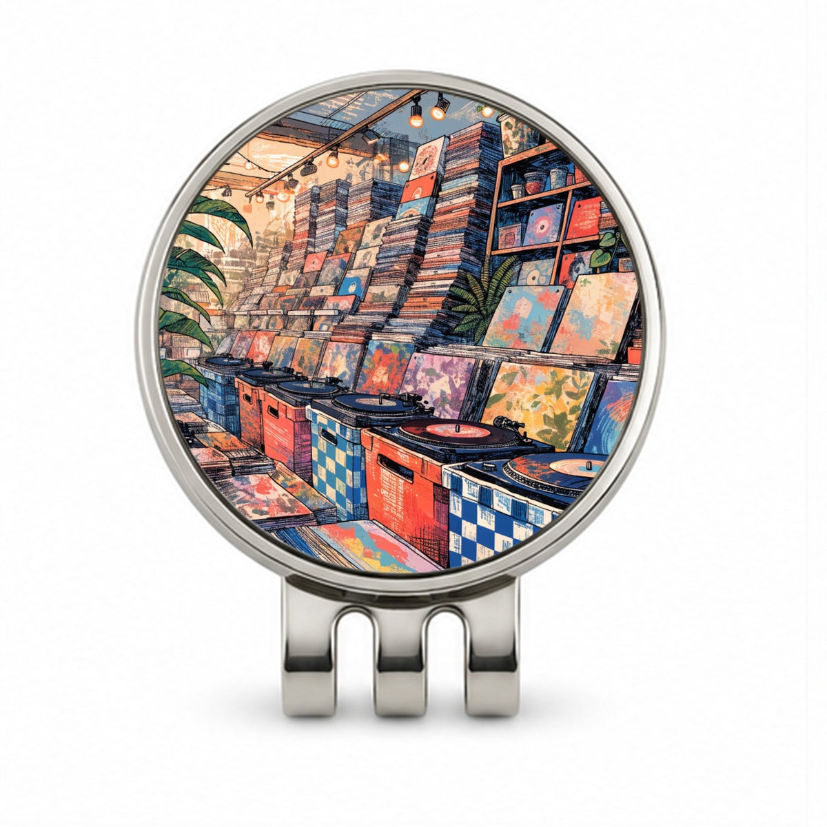 Cozy Record Store Golf Hat Clip with Ball Marker
