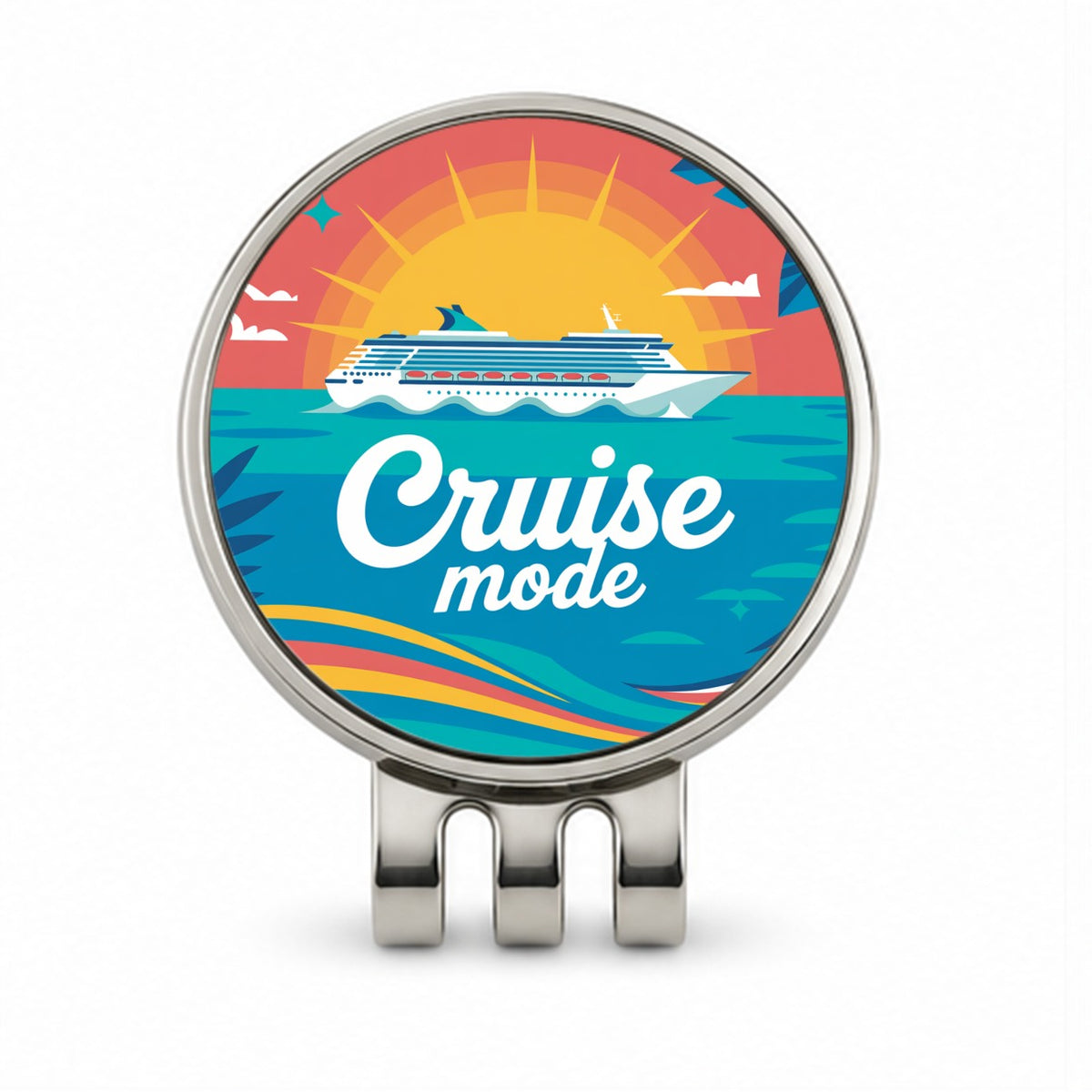 Cruise Mode Ship Vacation Colorful Golf Hat Clip with Ball Marker