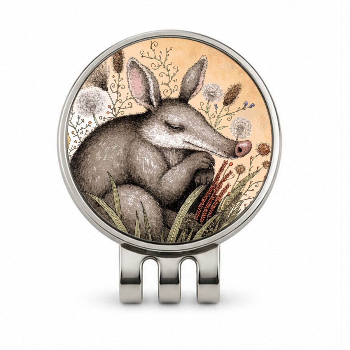 Cute Aardvark Illustration Golf Hat Clip with Ball Marker