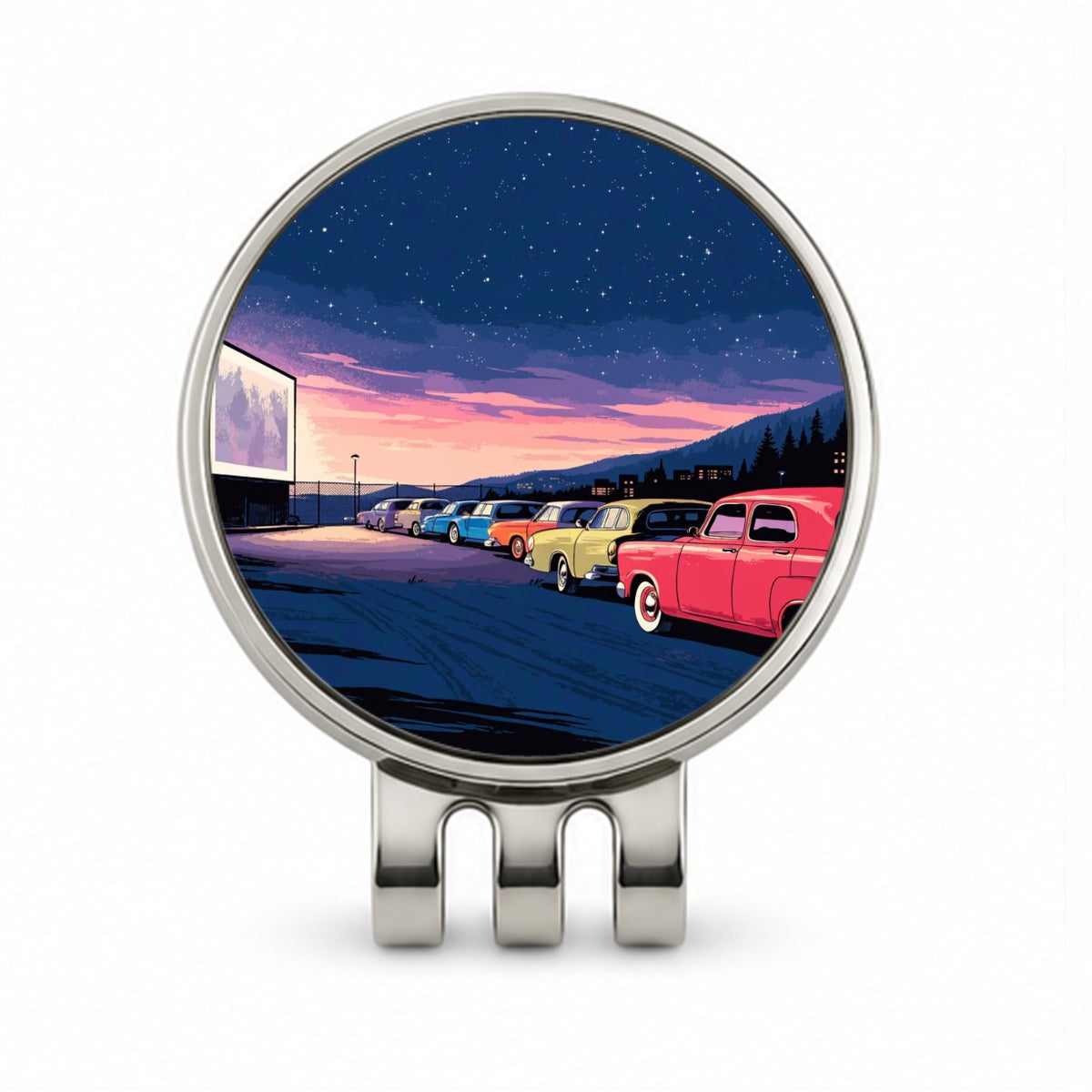 Drive-In Movie Night Golf Hat Clip with Ball Marker