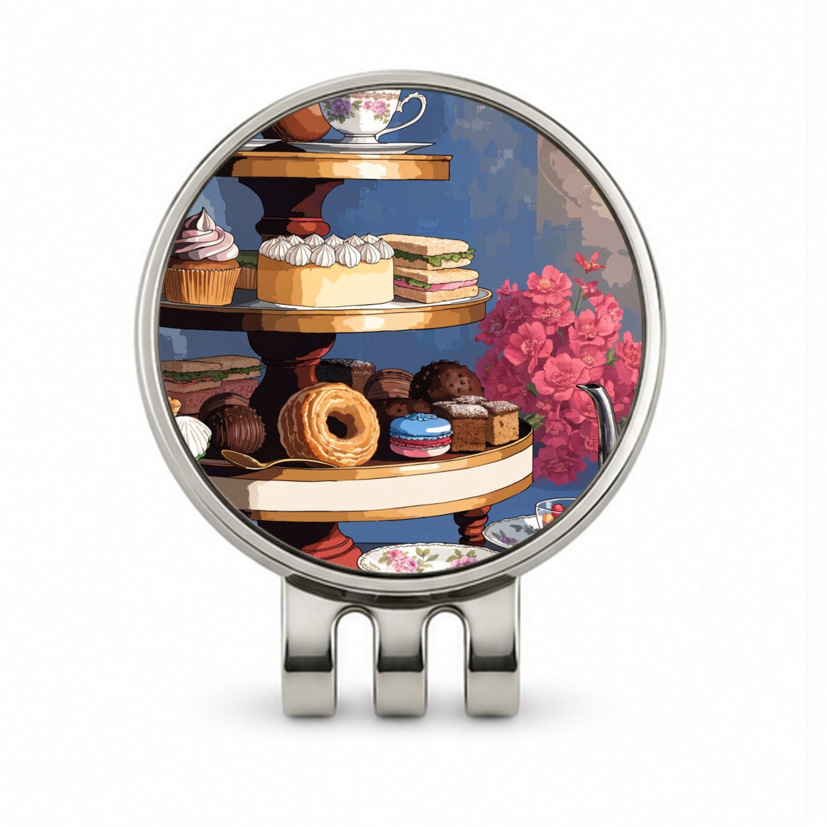 Elegant Afternoon Tea Golf Hat Clip with Ball Marker