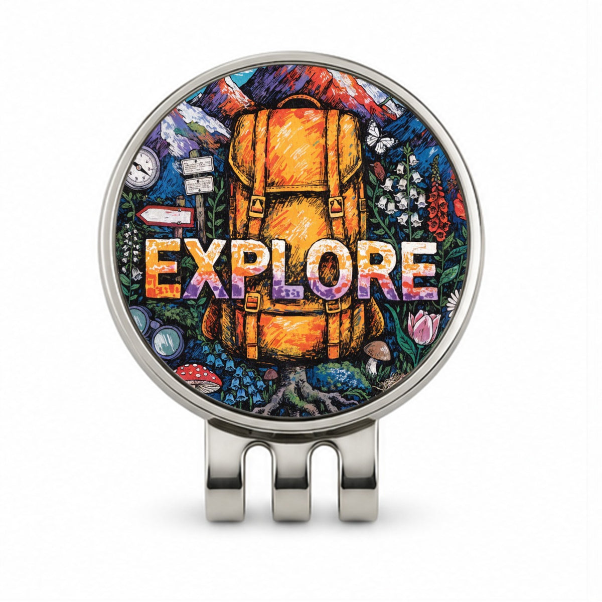 Explore Hiking Backpacking Illustration Golf Hat Clip with Ball Marker