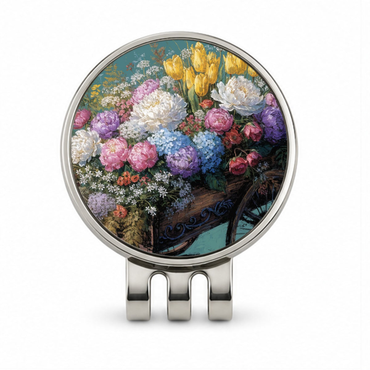 Flower Cart Overflowing Golf Hat Clip with Ball Marker