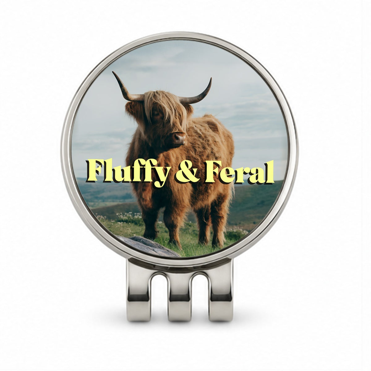 Fluffy Feral Highland Cow Funny Golf Hat Clip with Ball Marker