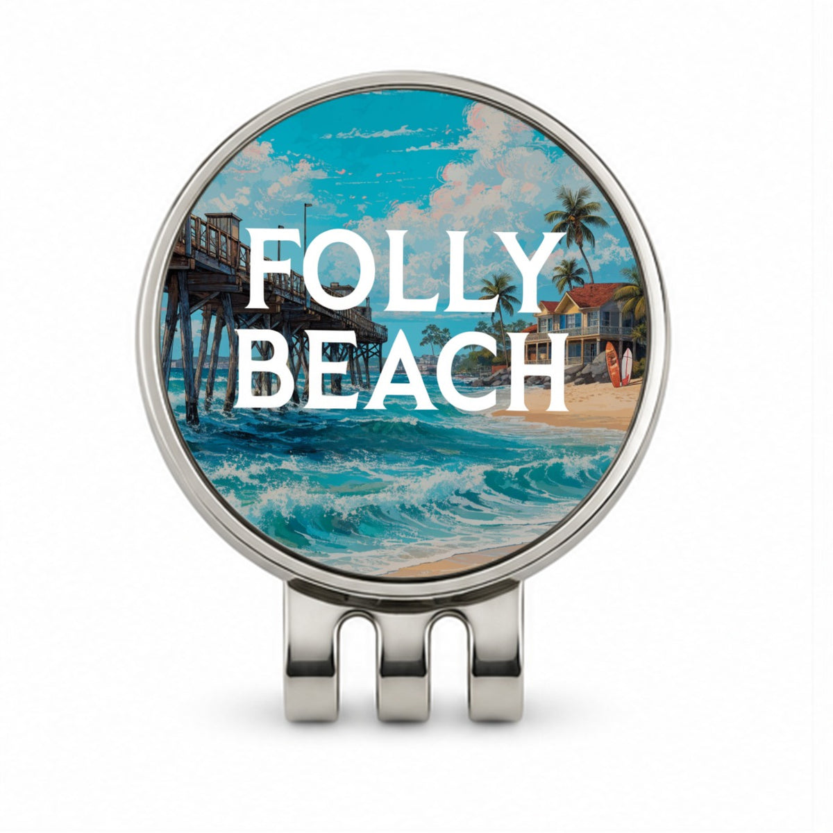 Folly Beach South Carolina Travel Golf Hat Clip with Ball Marker