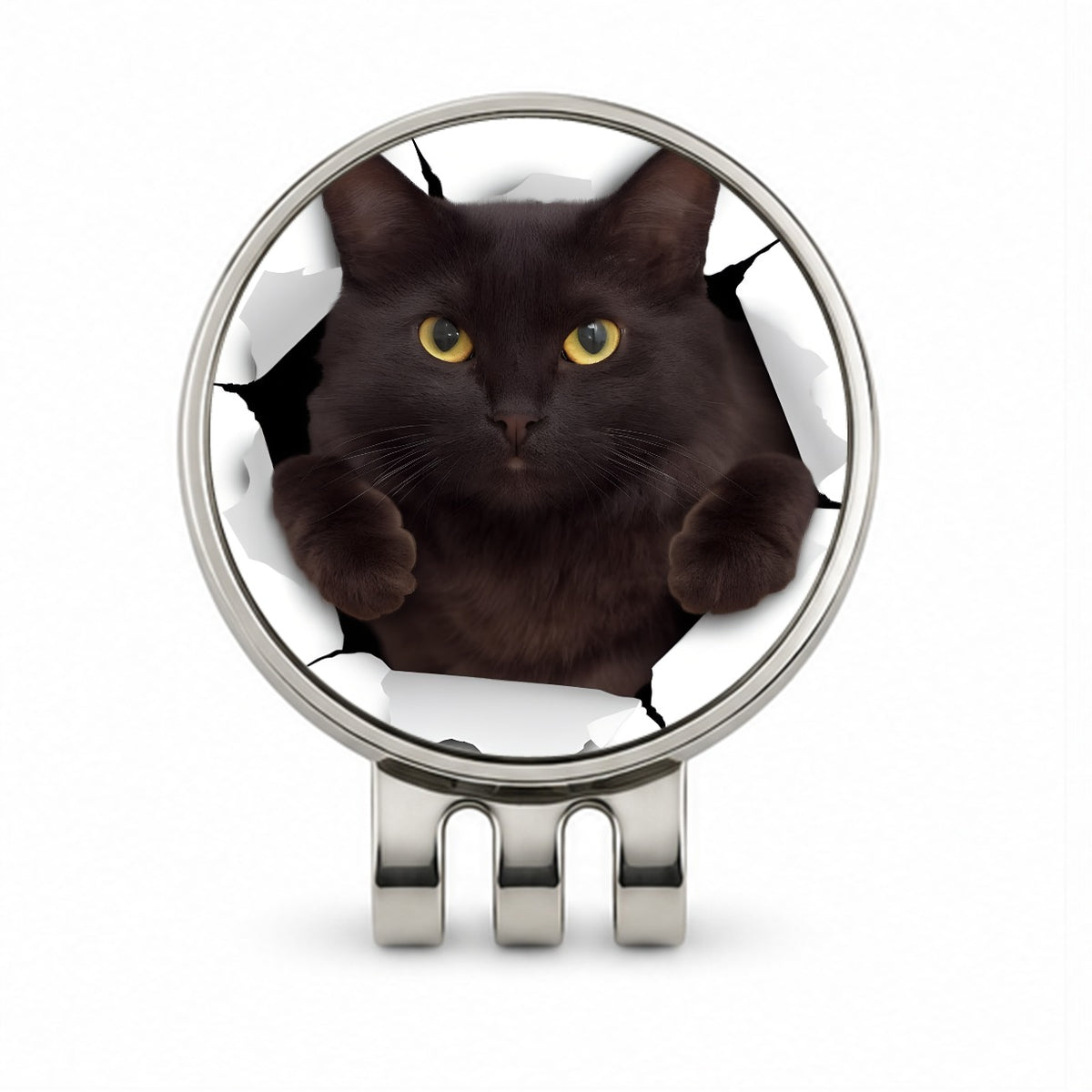 Gray Cat Breakout Golf Hat Clip with Ball Marker