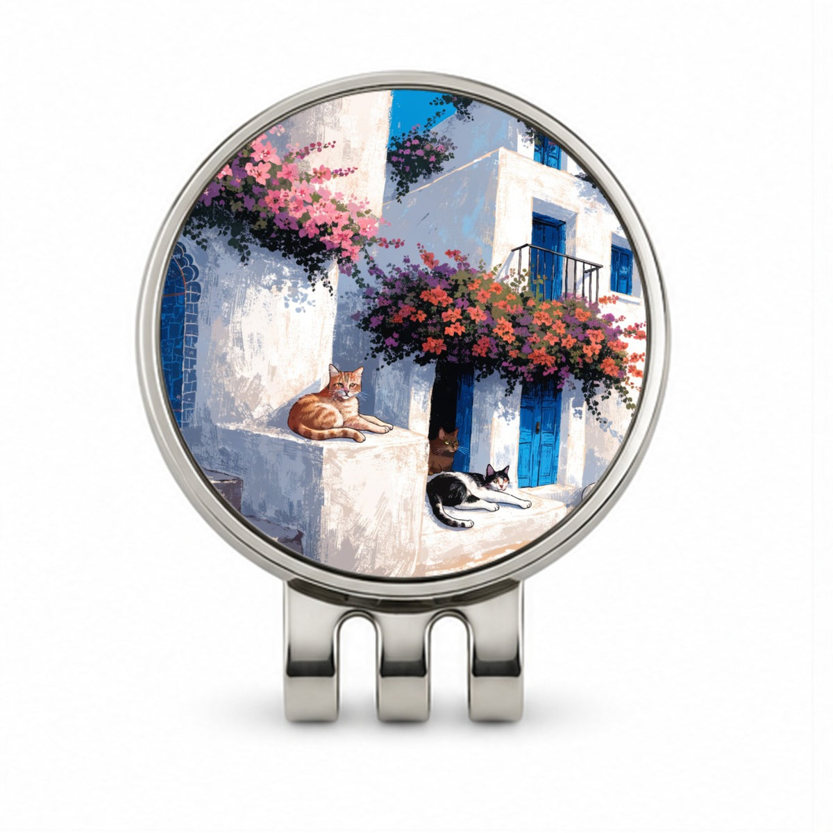 Greek Island Cats Golf Hat Clip with Ball Marker