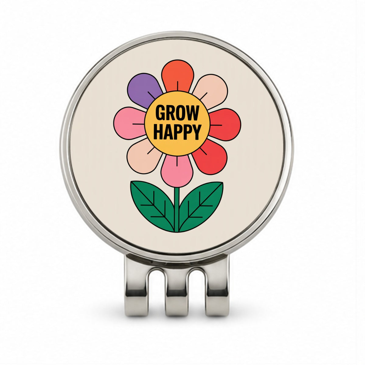 Grow Happy Cheerful Flower Gardener Golf Hat Clip with Ball Marker