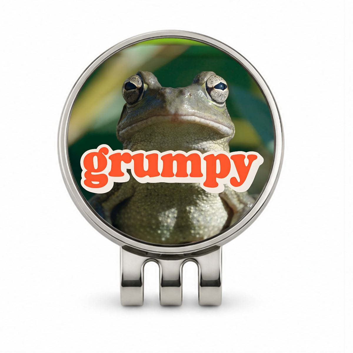 Grumpy Frog Funny Golf Hat Clip with Ball Marker