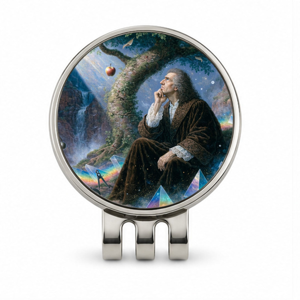 Isaac Newton Scientist Golf Hat Clip with Ball Marker