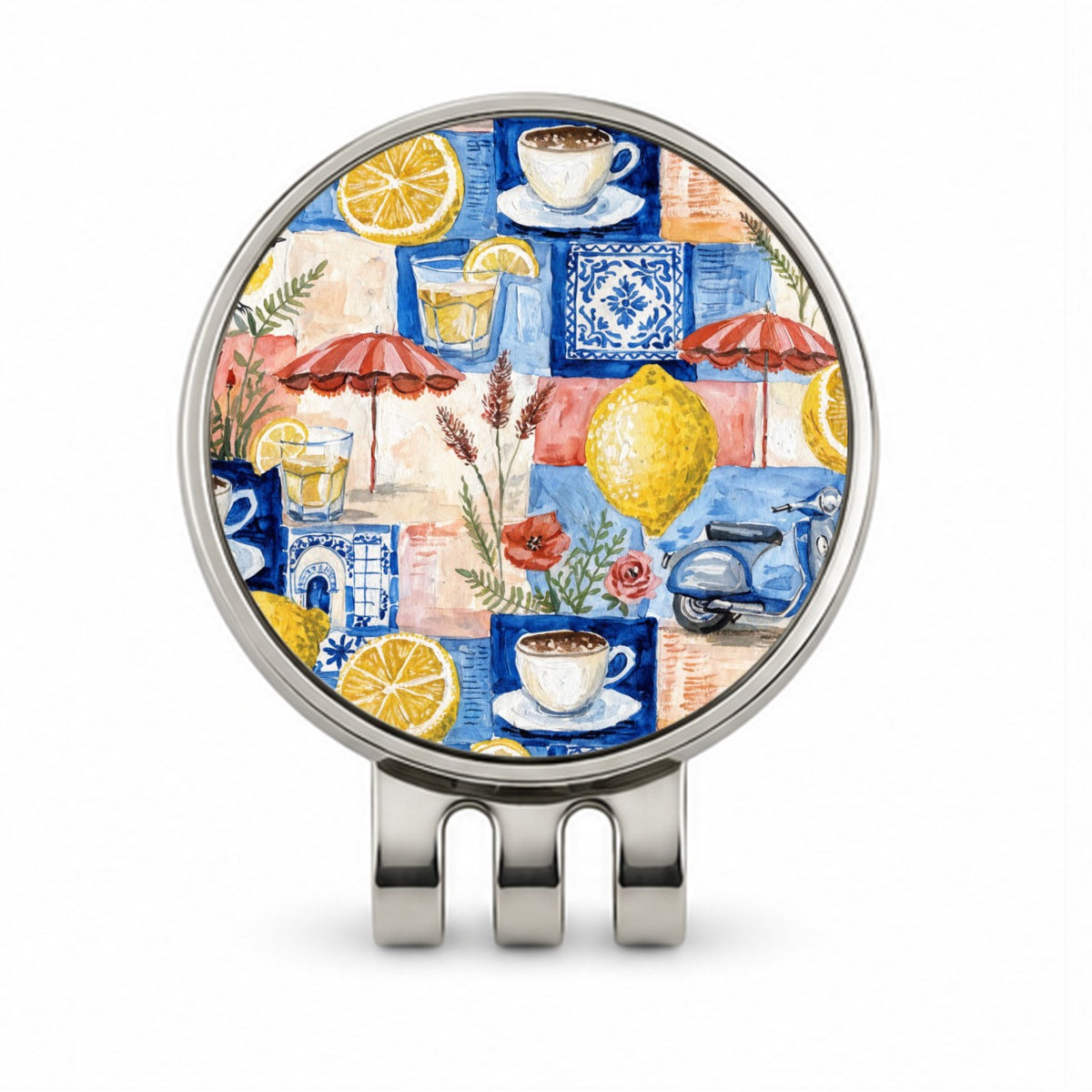 Italian Mediterranean Summer Lemons Golf Hat Clip with Ball Marker