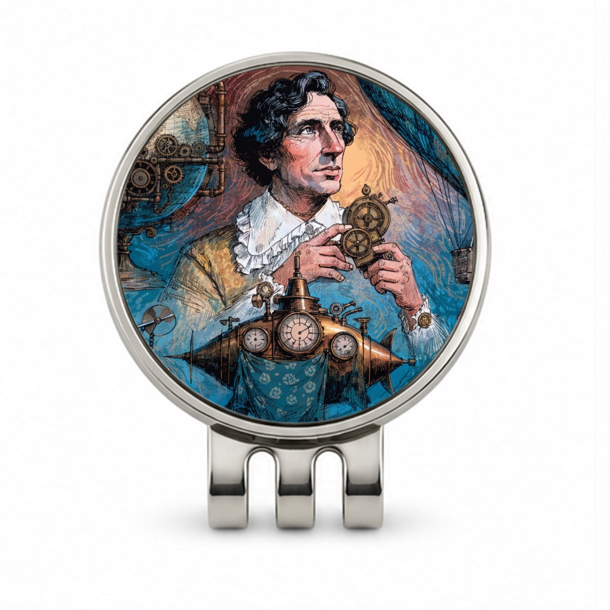 Jules Verne Author Golf Hat Clip with Ball Marker