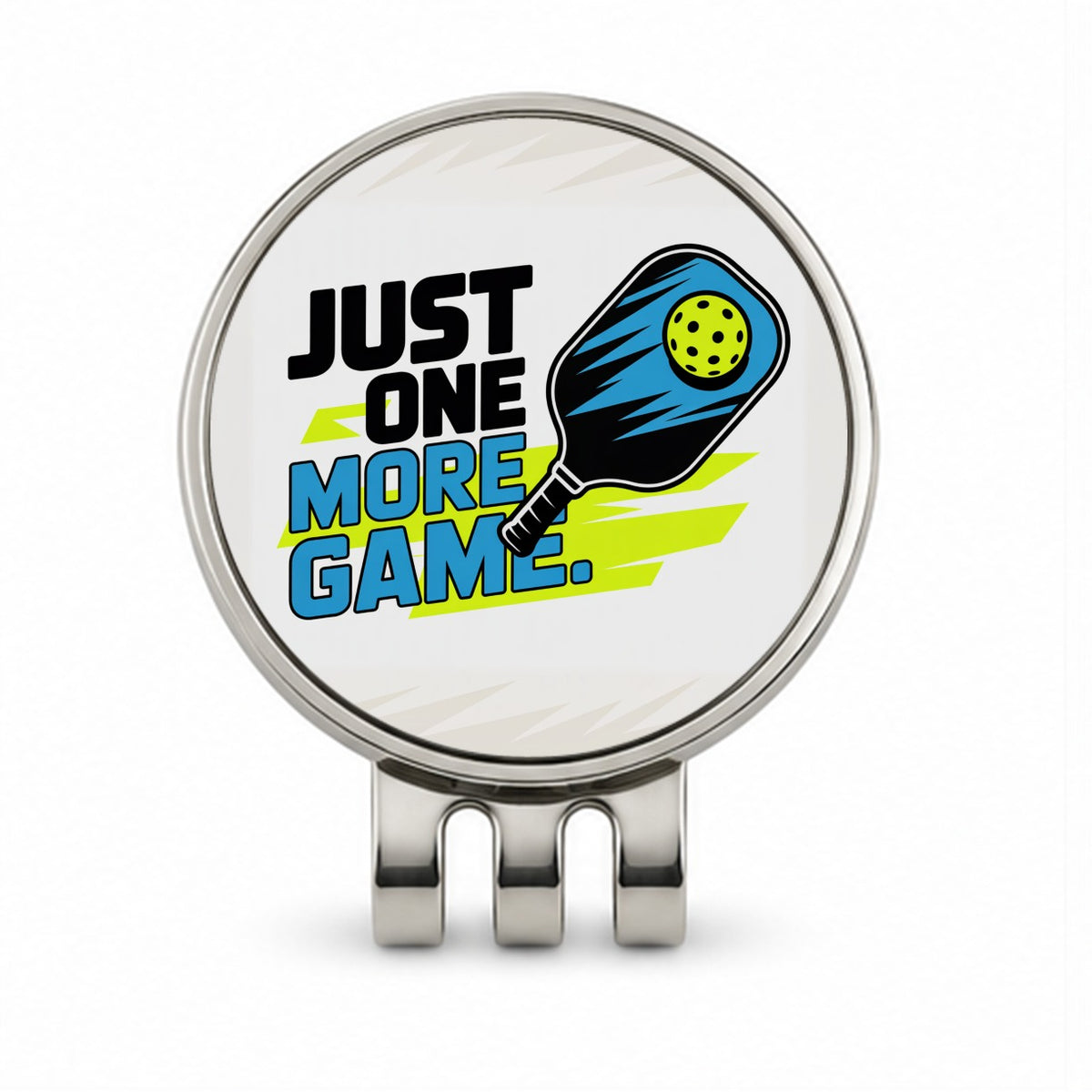 Just One More Game Sporty Pickleball Golf Hat Clip with Ball Marker