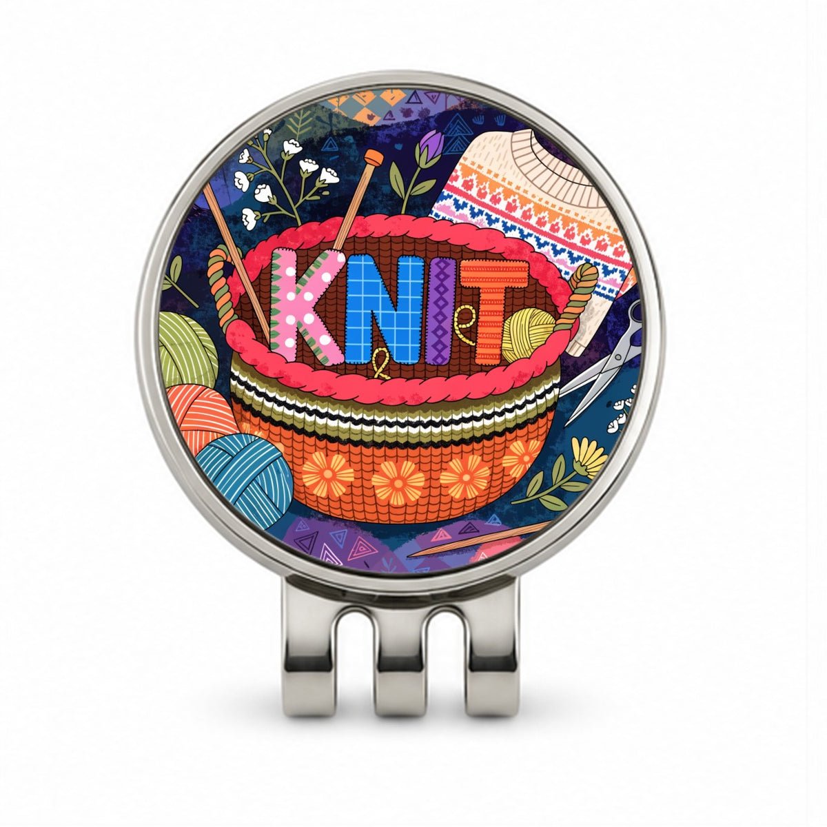 Knit Knitting Colorful Yarn Basket Golf Hat Clip with Ball Marker