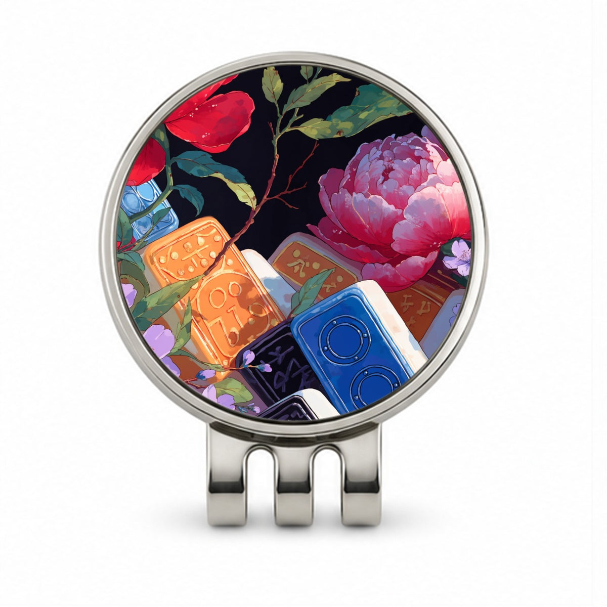 Mahjong Tiles Flowers Golf Hat Clip with Ball Marker