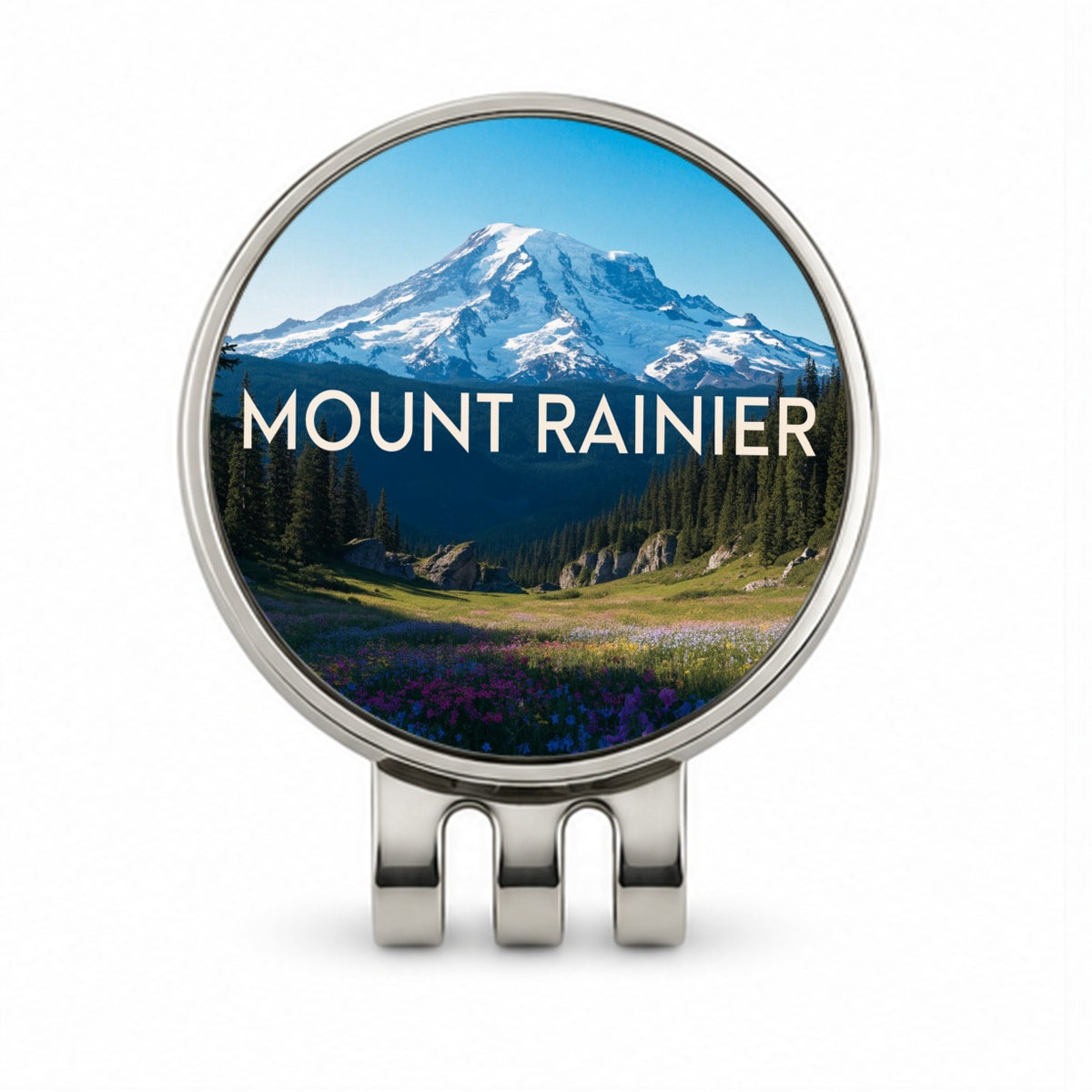 Mount Rainier Washington Travel Golf Hat Clip with Ball Marker