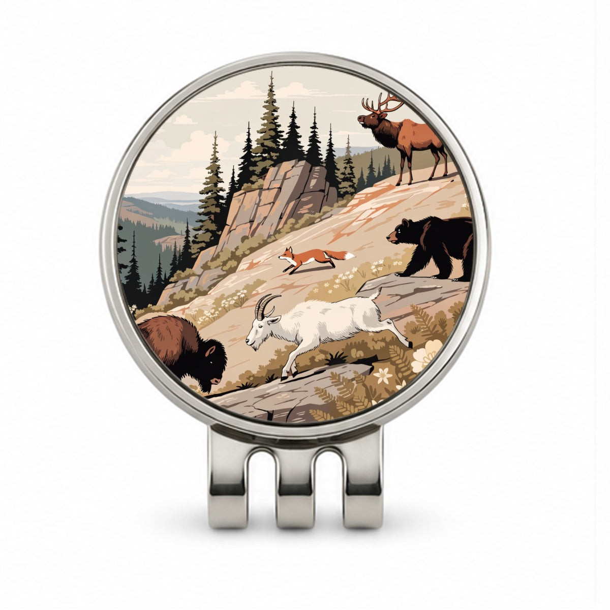 National Park Animals Bear Elk Fox Bison Golf Hat Clip with Ball Marker