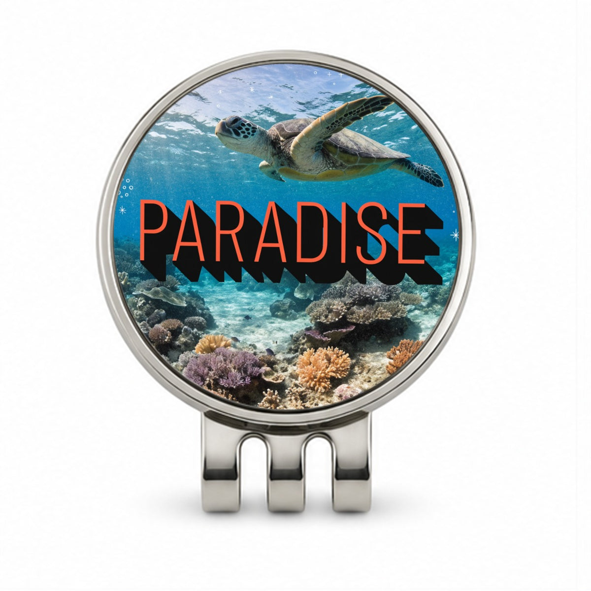 Paradise Ocean Swimming Turtle Golf Hat Clip with Ball Marker