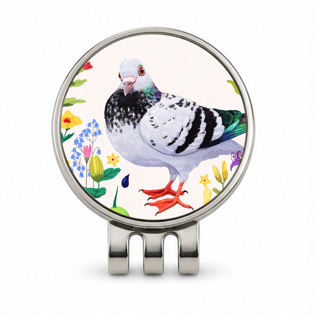 Pigeon With Wildflowers Golf Hat Clip with Ball Marker