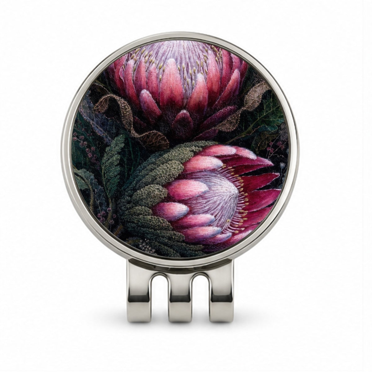 Pink Protea Botanical Golf Hat Clip with Ball Marker