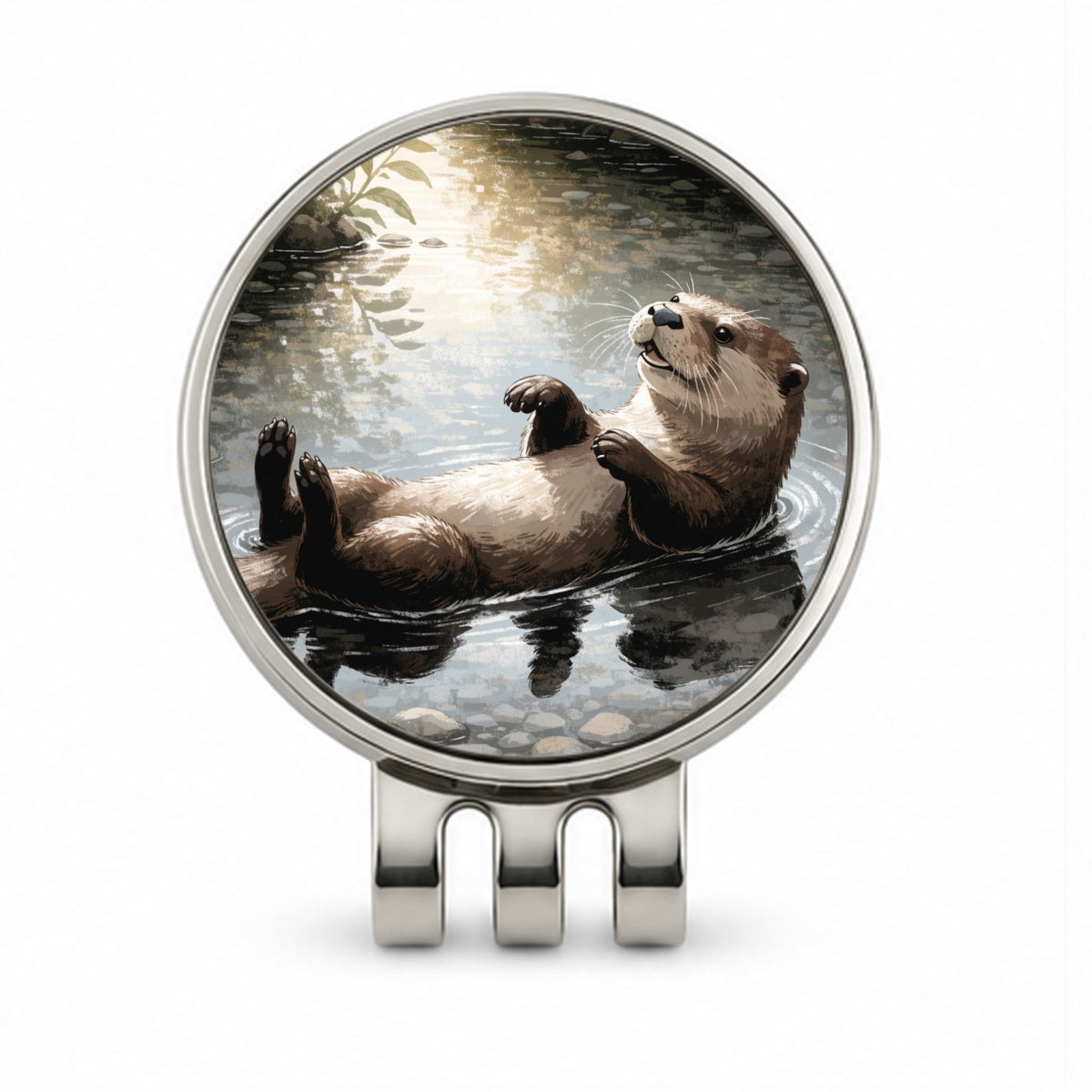 Playful River Otter Golf Hat Clip with Ball Marker