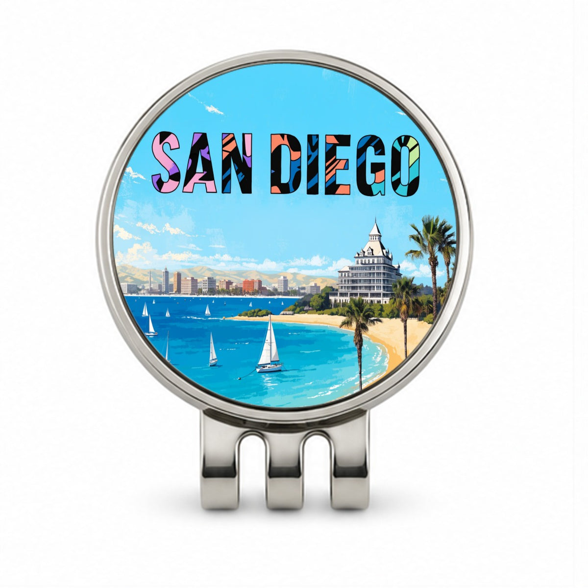 San Diego California Travel Ocean Golf Hat Clip with Ball Marker