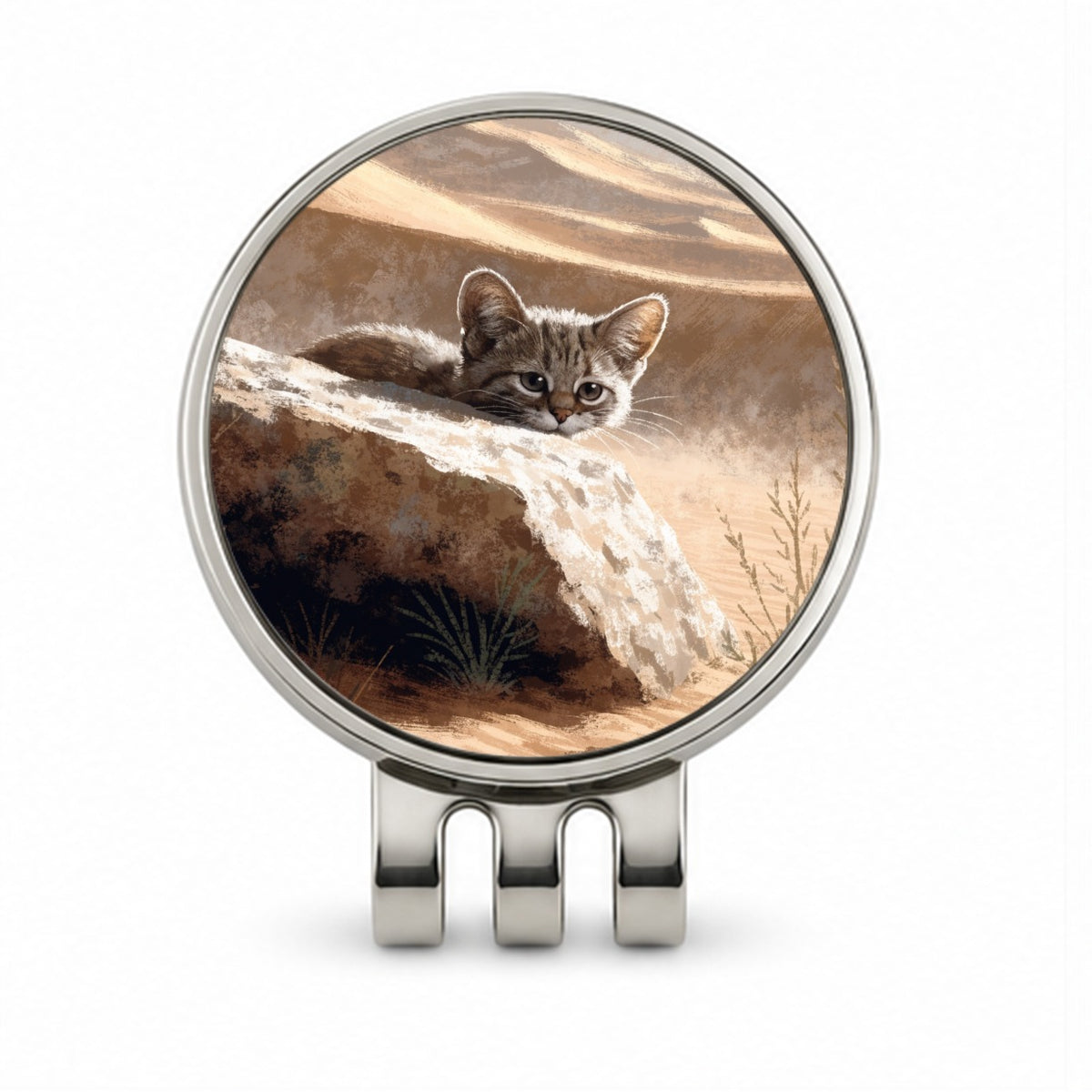 Small Sand Cat Golf Hat Clip with Ball Marker