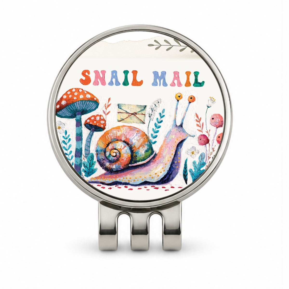 Snail Mail Whimsical Golf Hat Clip with Ball Marker