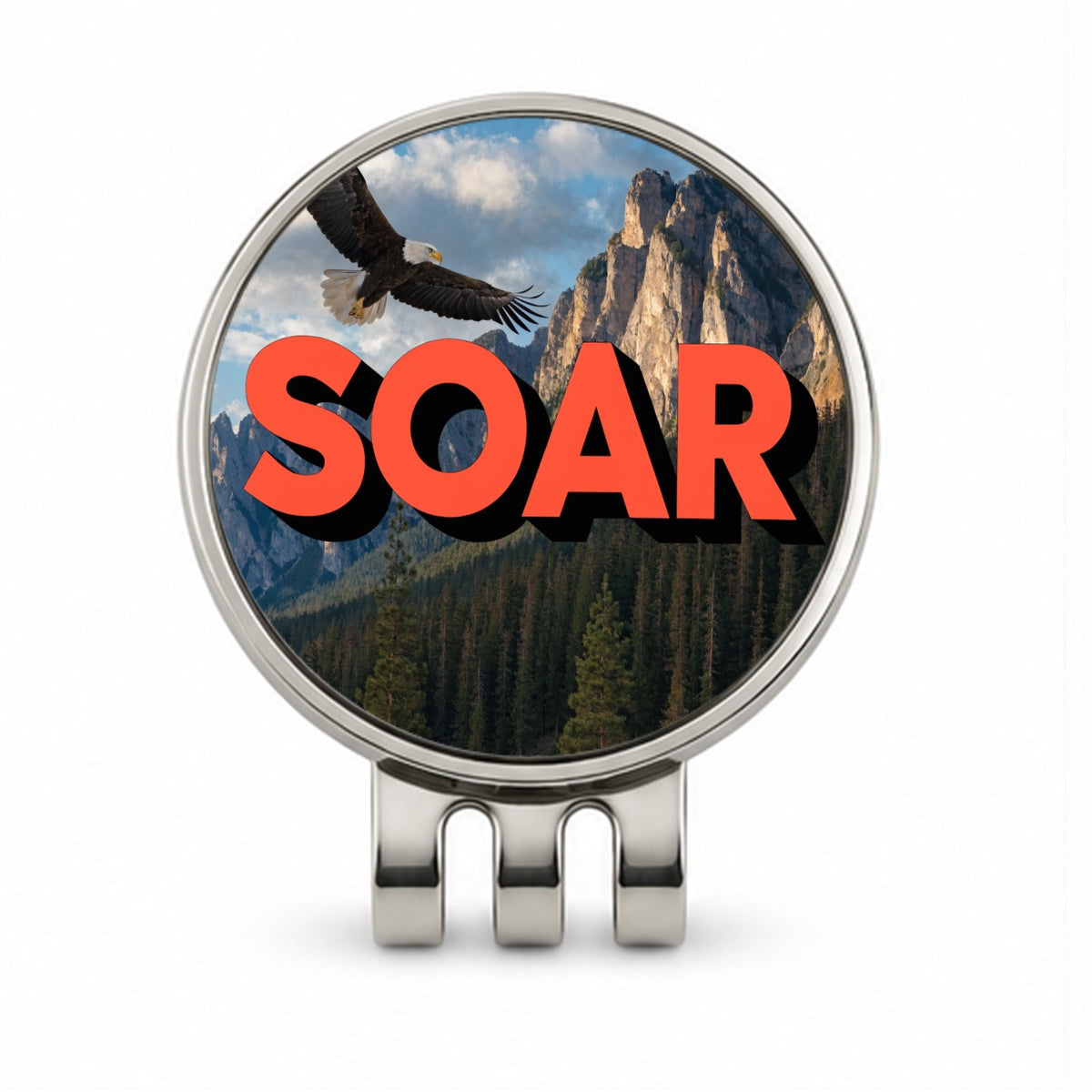 Soar Inspirational Bald Eagle Mountain Golf Hat Clip with Ball Marker